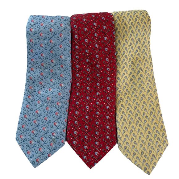 Set of 3 Vineyard Vines Men’s Neck Ties Lacrosse Print 100% Silk Handmade in USA - Picture 1 of 13